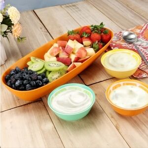 Dip Bowl Set Colorful Bowls 4-Piece Bamboo Melamine Fruit Pattern Dip Bowl Set